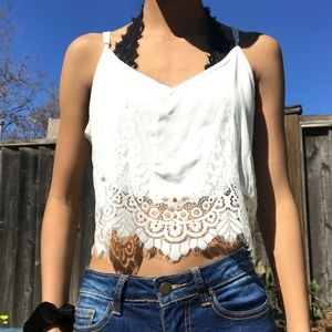 white lace cropped blouse